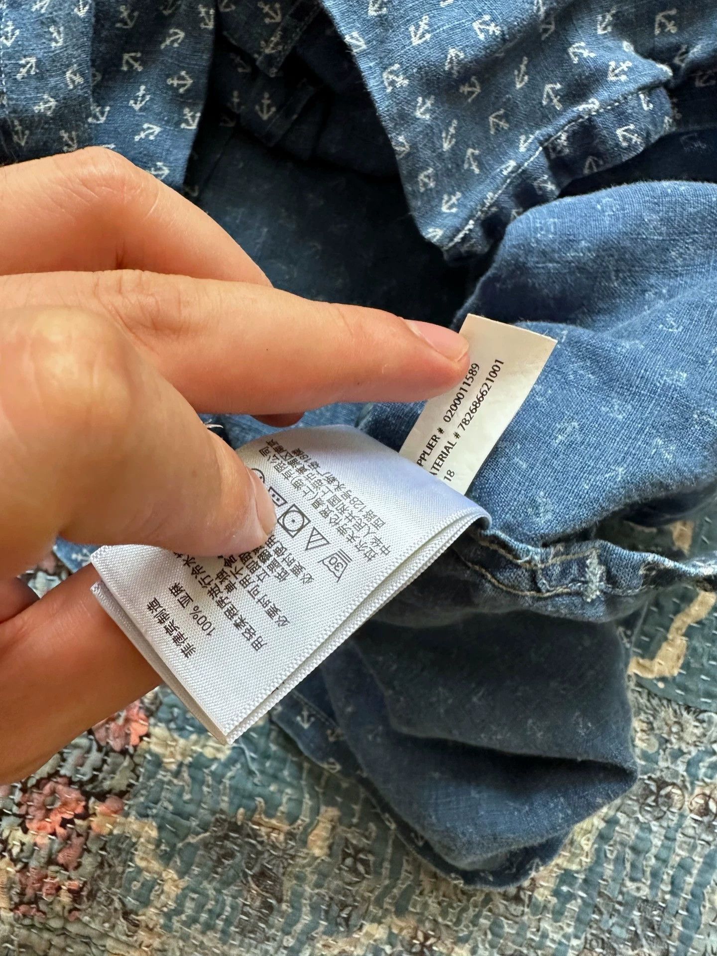 RRL Ralph Lauren RRL Indigo Dyed Anchor Distressed Linen-Cotton Shirt Size US L / EU 52-54 / 3 - 5 Thumbnail