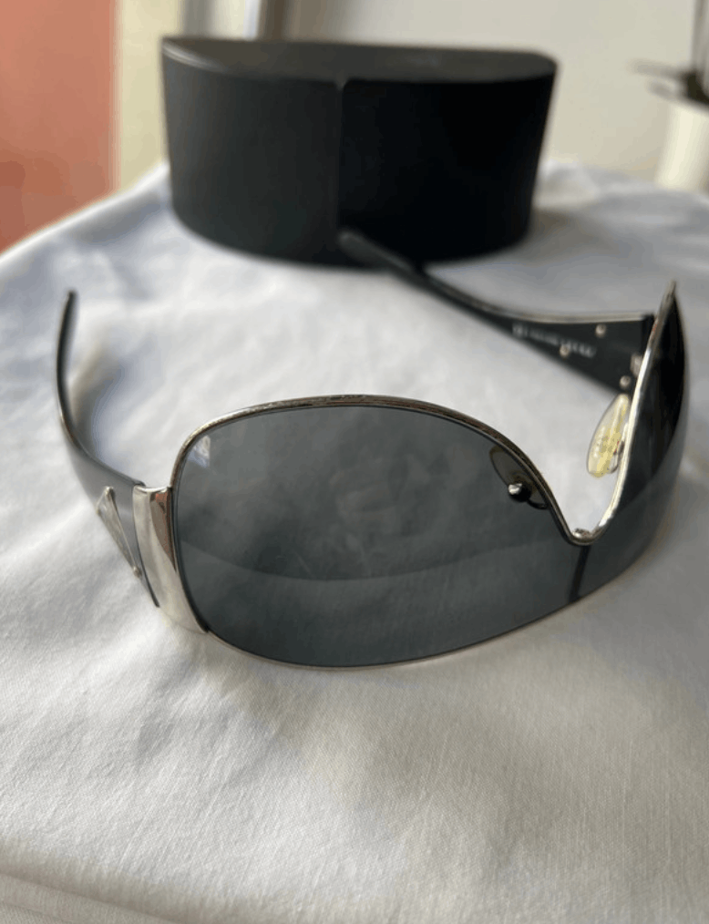 Prada × Vintage PRADA Sunglasses Rectangle Wrap Shield Metal Symbole RI913 Size ONE SIZE - 6 Thumbnail