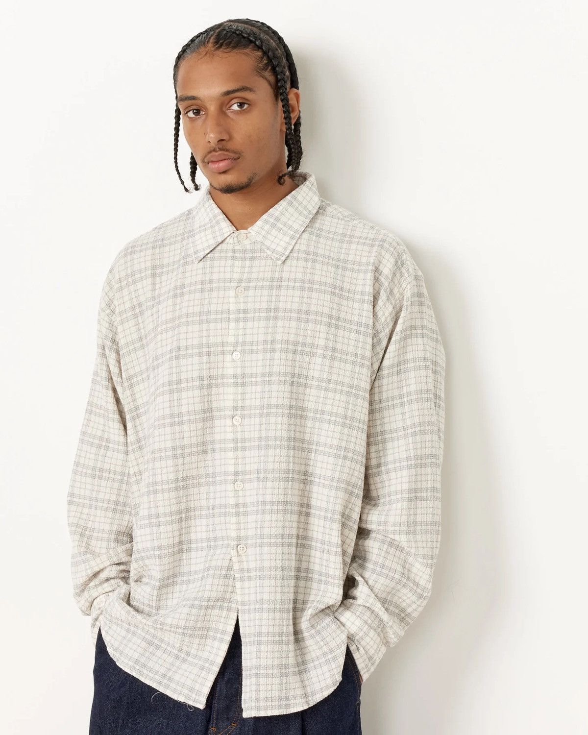 Mfpen Exact shirt (fits like L/M) grey check seersucker