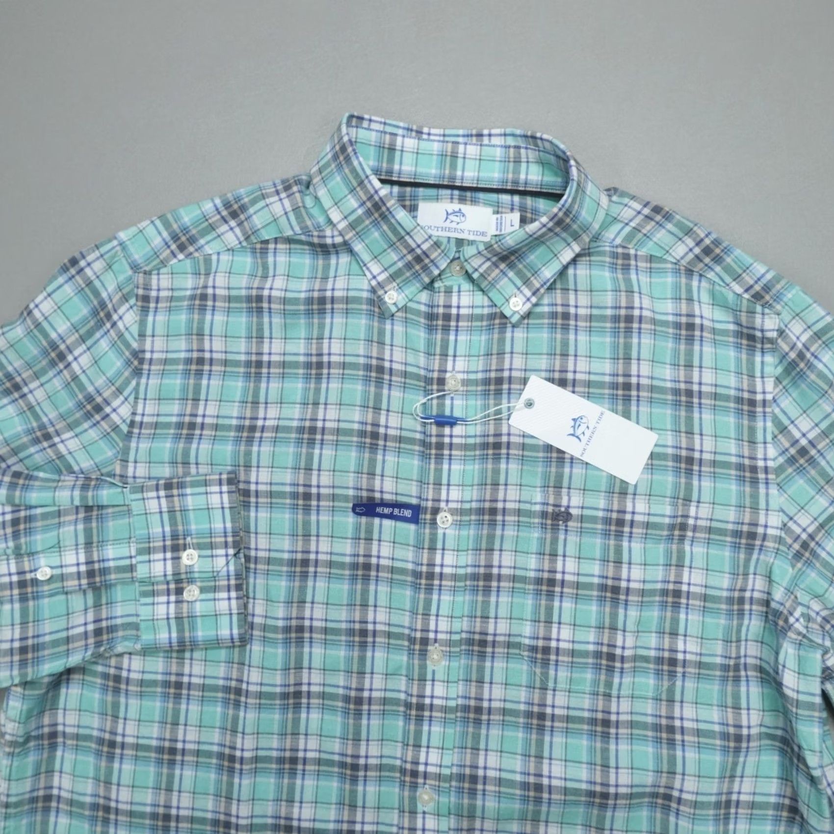 Southern Tide Southern Tide Emerald Shores Plaid Headland LS Plaid Sport Shirt L Mint Mens Button-Up Size US L / EU 52-54 / 3 - 2 Thumbnail