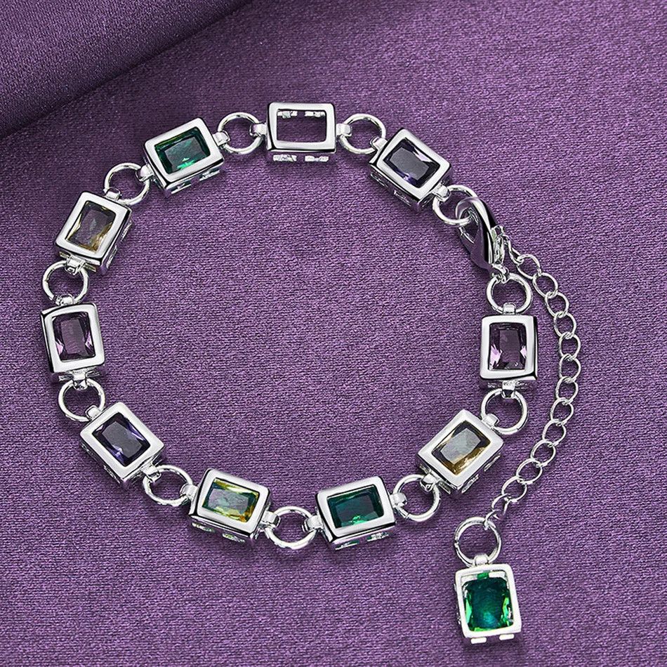 Jewelry Square Color Crystal Chain Bracelet Size ONE SIZE - 2 Thumbnail