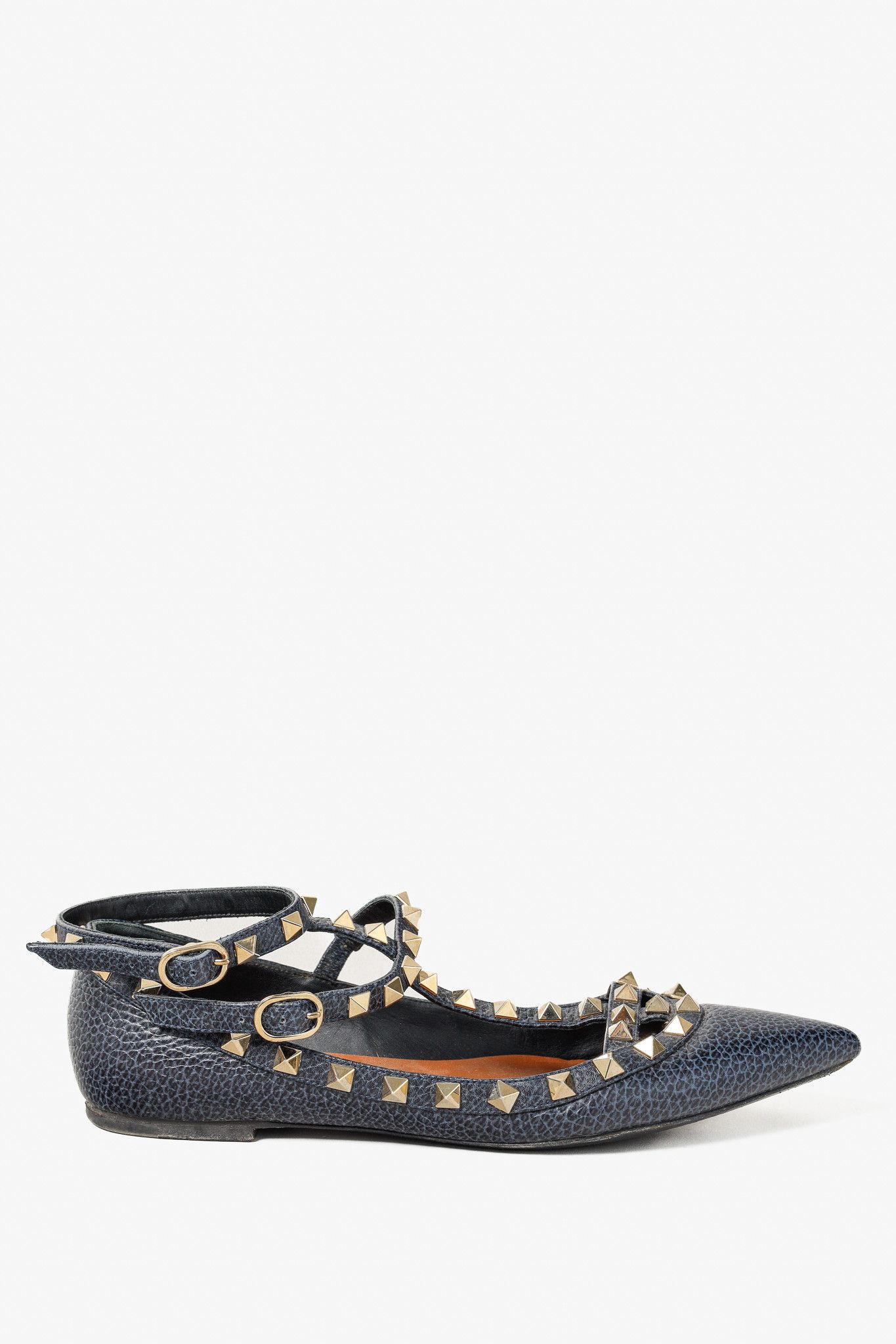 Valentino Valentino Garavani Rockstud Pebble Leather Caged Flats Size US 6 / IT 36 - 1 Thumbnail