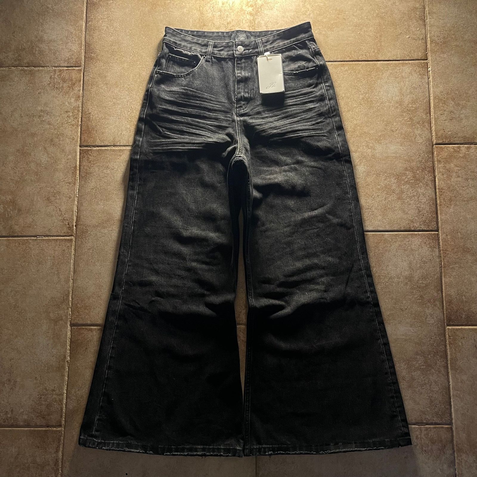 パンツ Japanese Destroyed baggy wide Leg jeans EMOSTANCECLUB】DESTROYED BAGGY WIDE LEG JEANS L