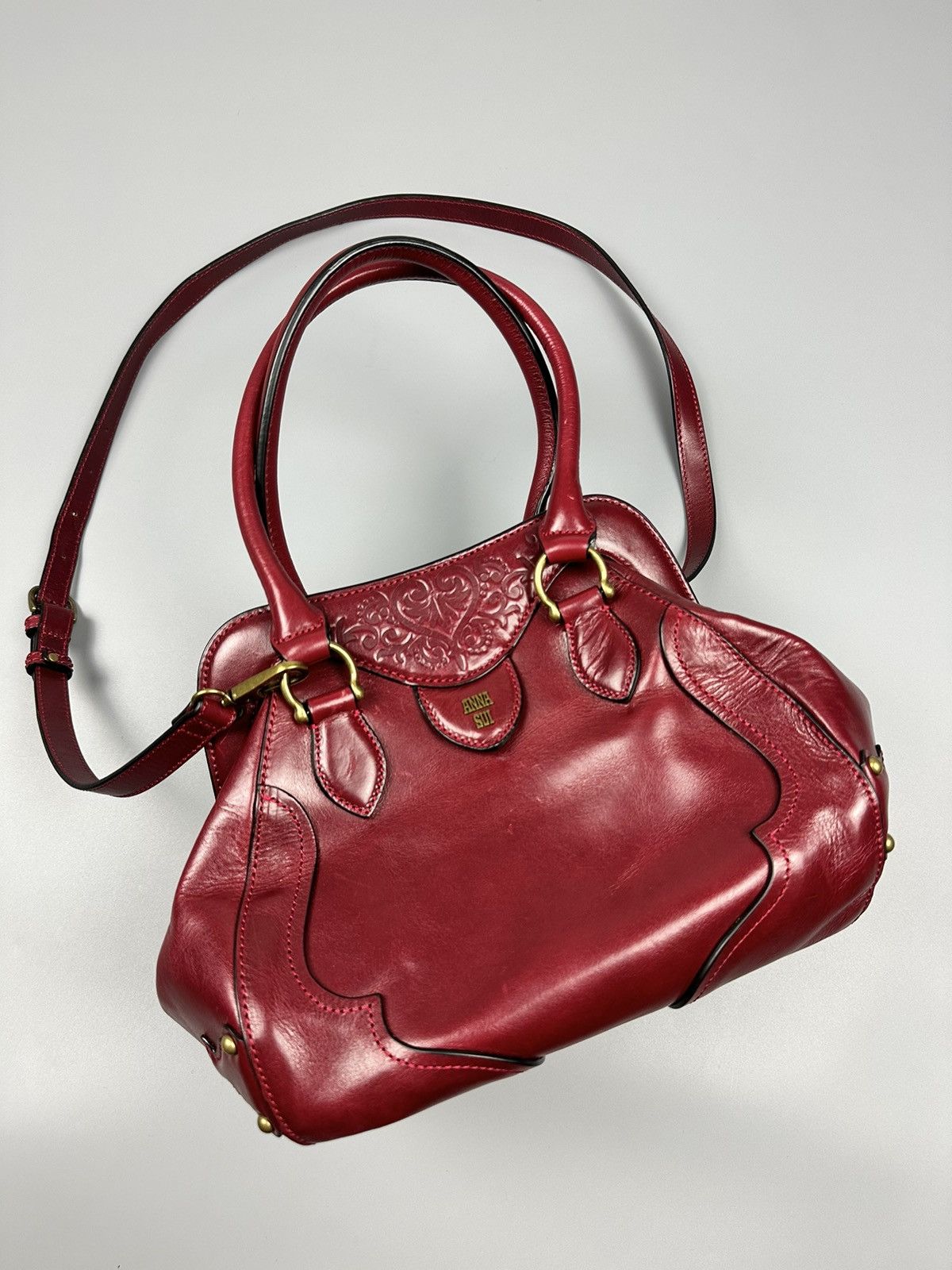 Anna Sui × Genuine Leather ❤️Rare❤️Chrome Hearts Inspired Anna Sui Red Cherry Leather Bag Size ONE SIZE - 4 Thumbnail