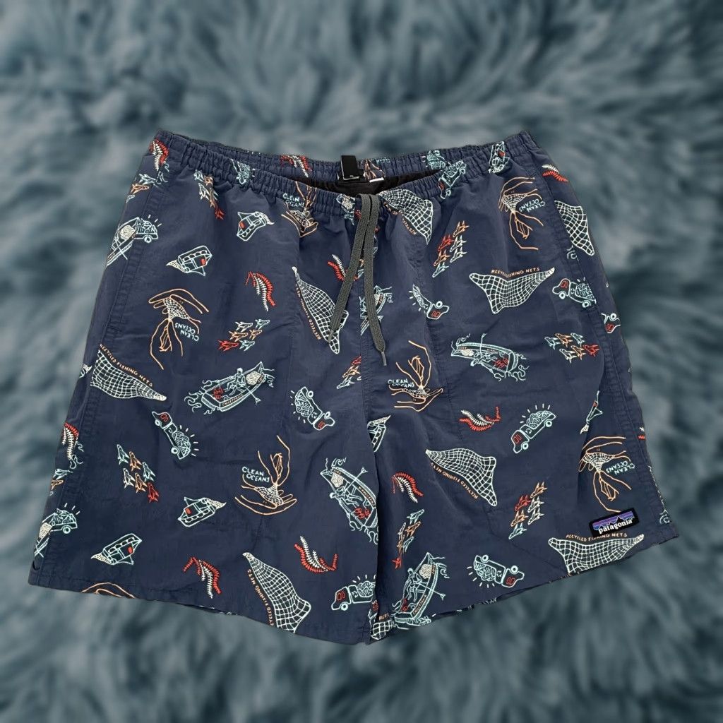 Patagonia Patagonia Baggies Shorts Adult Large Blue Oceans Fish Swim Trunks Beach L Geometric Pattern Polyester Size US 33 - 1 Thumbnail