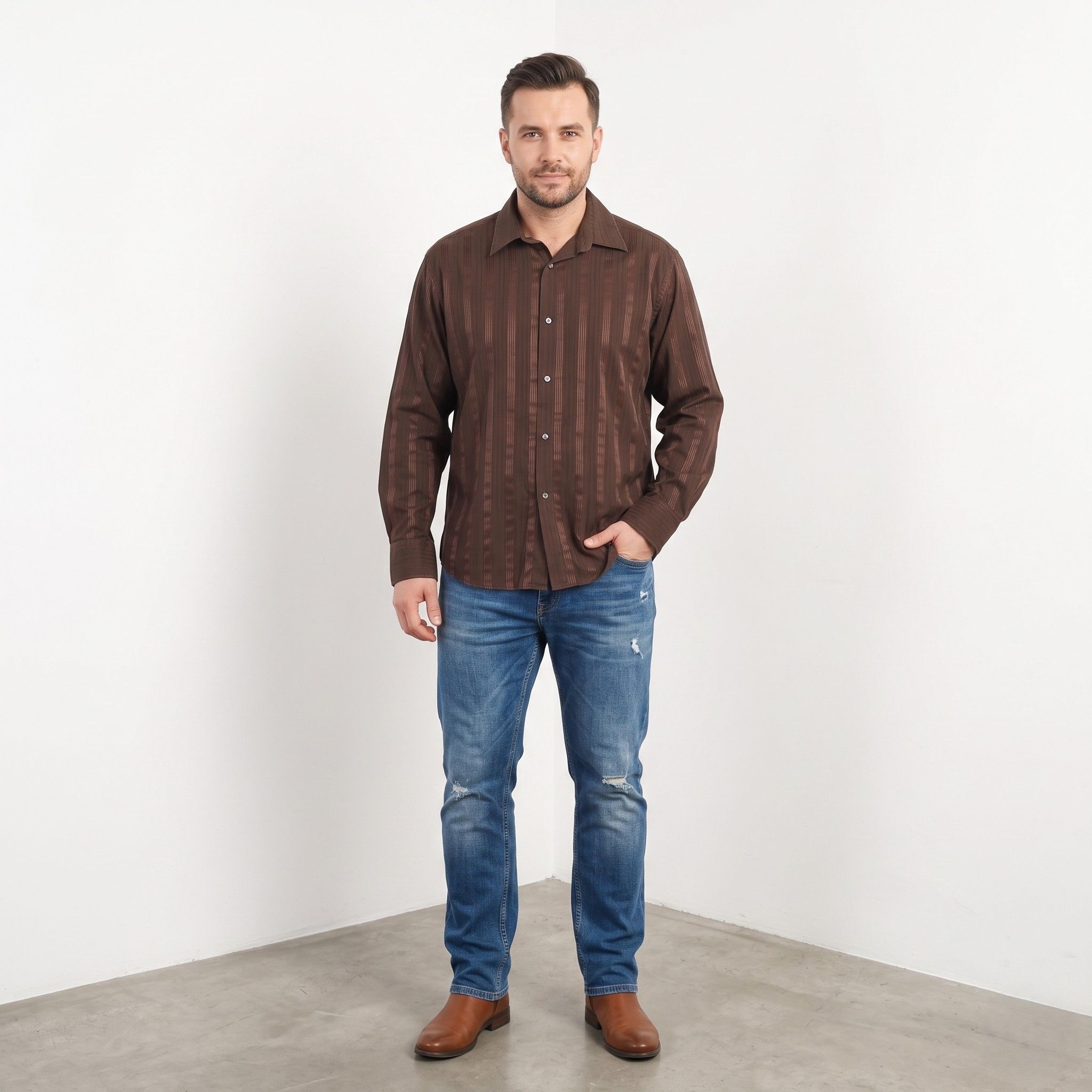 Ted Baker Ted Baker London Men 6 XL Casual Shirt Brown Shiny 6405 Size US XL / EU 56 / 4 - 1 Thumbnail