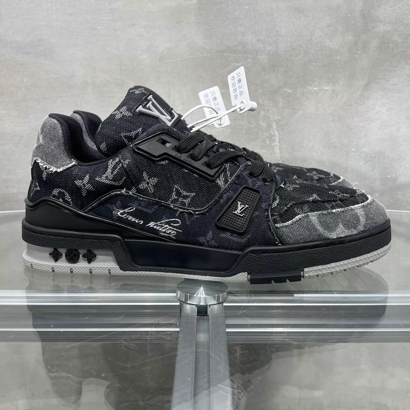 Louis Vuitton LV Trainer Distressed Black Denim Allover Print UK8 Size US 9 / EU 42 - 4 Thumbnail