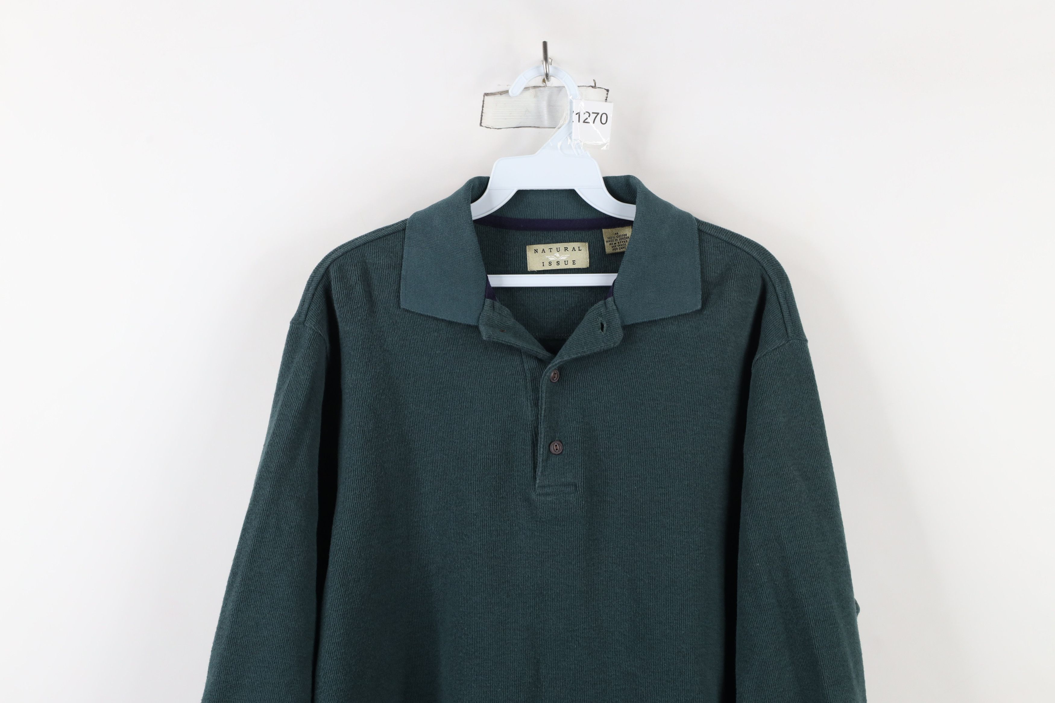 Vintage Vintage 90s Streetwear Ribbed Knit Long Sleeve Polo Green Size US M / EU 48-50 / 2 - 2 Thumbnail