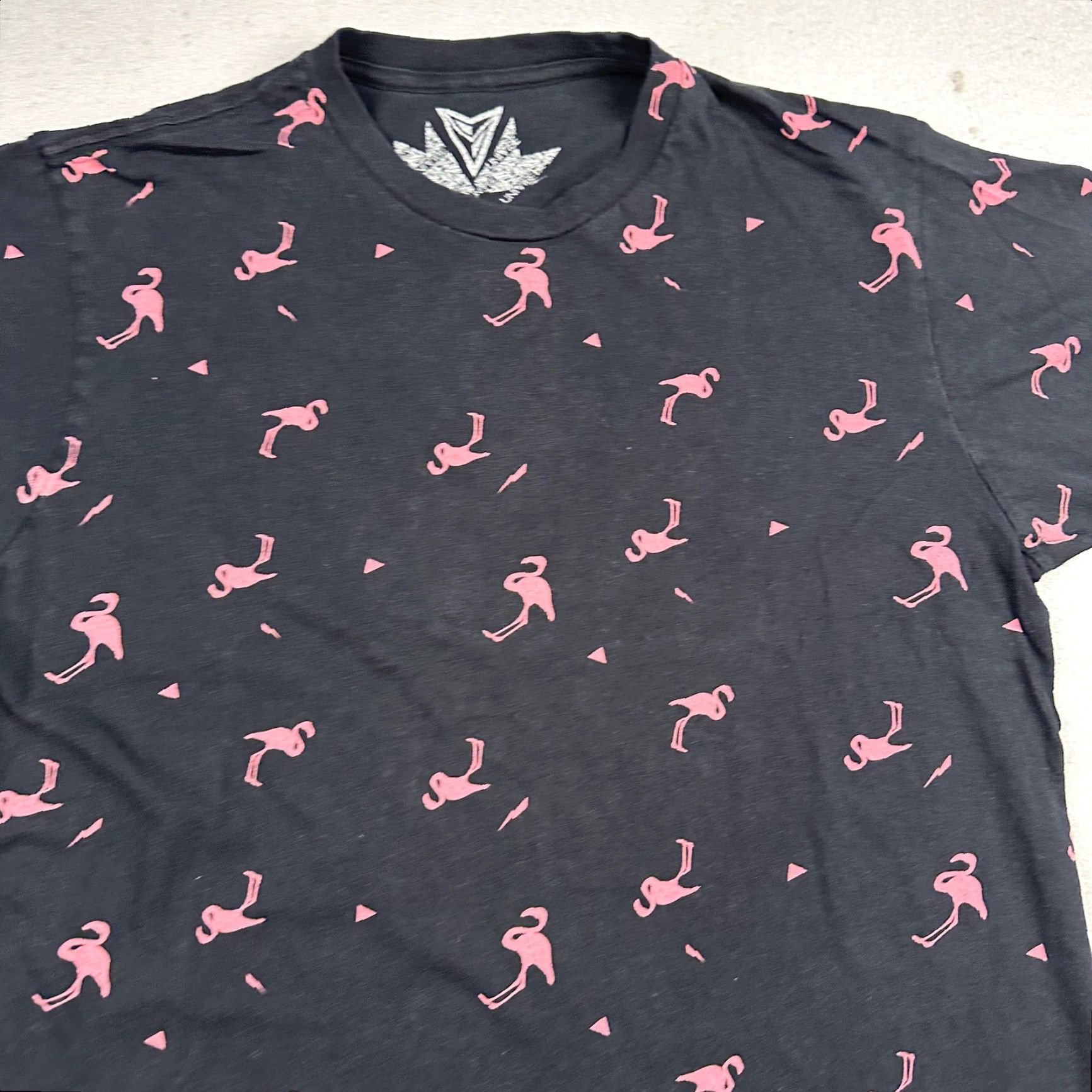 Univibe Univibe Shirt Mens Large Black Pink Flamingo All Over Print Graphic Tee Size US L / EU 52-54 / 3 - 4 Thumbnail