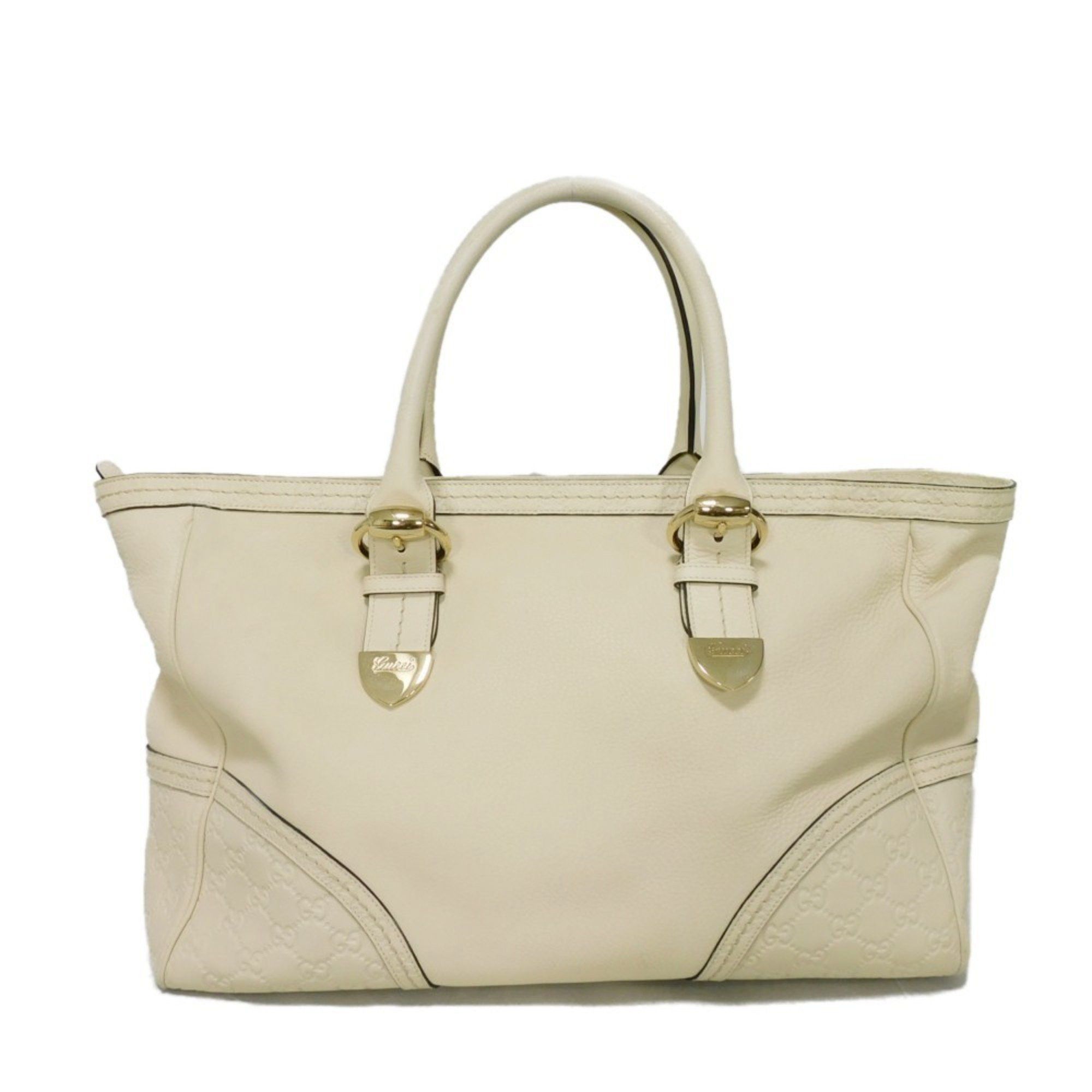 Gucci Tote Bag Guccissima Gold Calf Horsebit Lining GG Shima White 181510 Women's