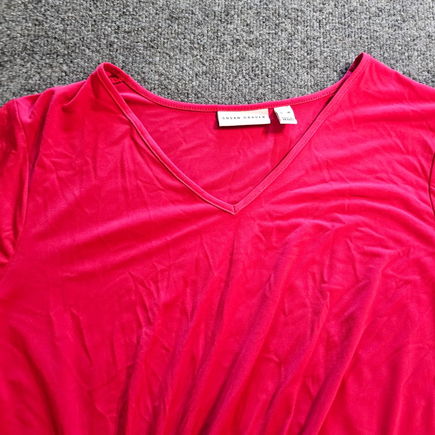 Vintage Susan Graver Blouse Shirt Women XL Pink 3/4 Sleeve V-Neck Ruched Stretchy Slinky Casual Career Mens Womens Size XL / US 12-14 / IT 48-50 - 2 Thumbnail