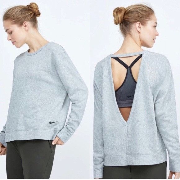 Nike NEW Nike Dri Fit Versa Sweatshirt Open Back Gray SZ S Grailed