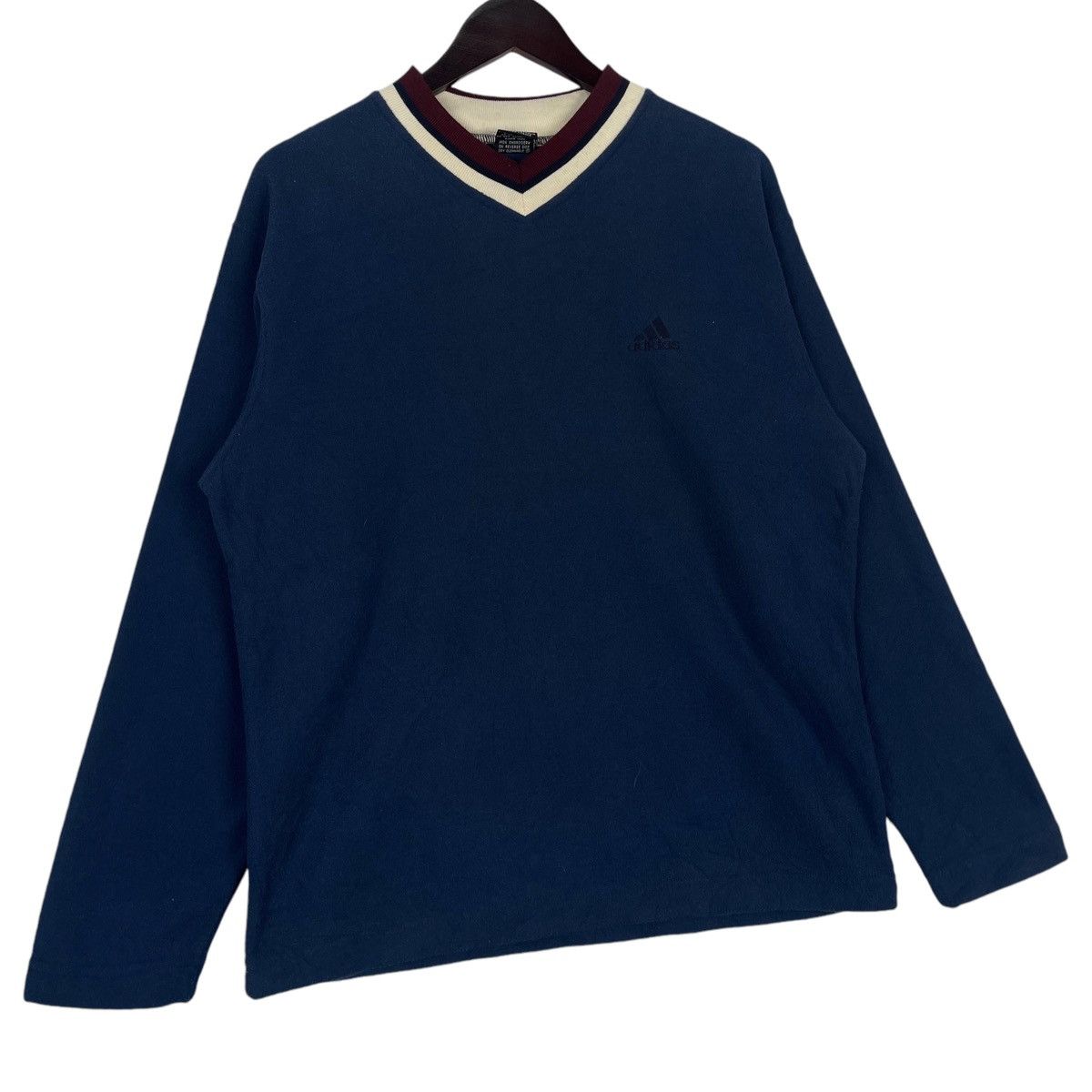 Adidas × Vintage Vintage Adidas Sweatshirt V-neck Navy Blue Pullover Jumper Size US S / EU 44-46 / 1 - 3 Thumbnail