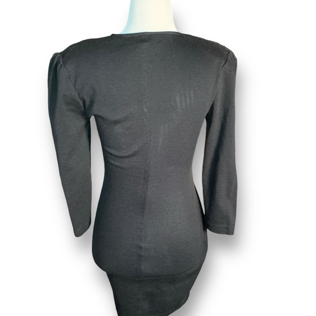 Vintage Vintage Marnie West Black Mini Dress Gathered Pleated Should Size XS / US 0-2 / IT 36-38 - 5 Thumbnail