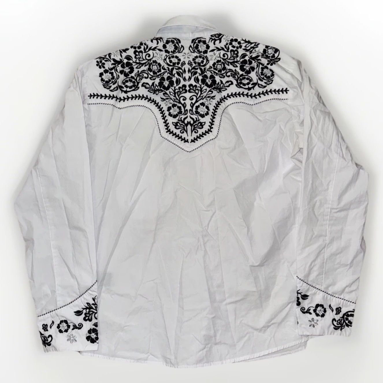 Vintage VINTAGE Salvaje Oeste Western Pearl Snap Shirt White Black Embroidered Large 22x28 Size US L / EU 52-54 / 3 - 5 Thumbnail