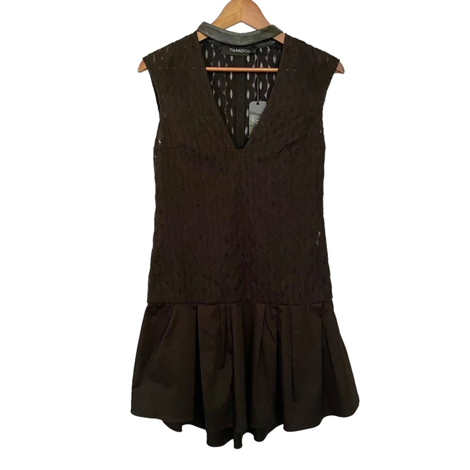 THAKOON NWT Thakoon Leather Collared Embroidered Cable Knit Dress Size S / US 4 / IT 40 - 1 Thumbnail