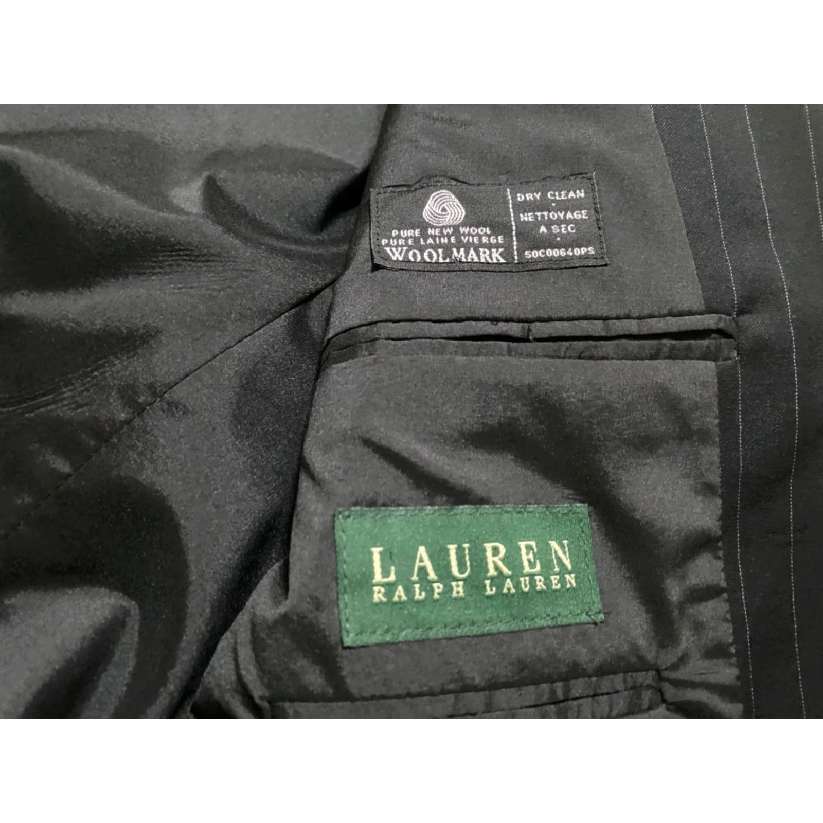 Ralph Lauren Lauren Ralph Lauren Blazer Mens 44 Black Striped Wool Long Sleeve 2-Button Jacket Set? Size US XXL / EU 58 / 5 - 7 Thumbnail