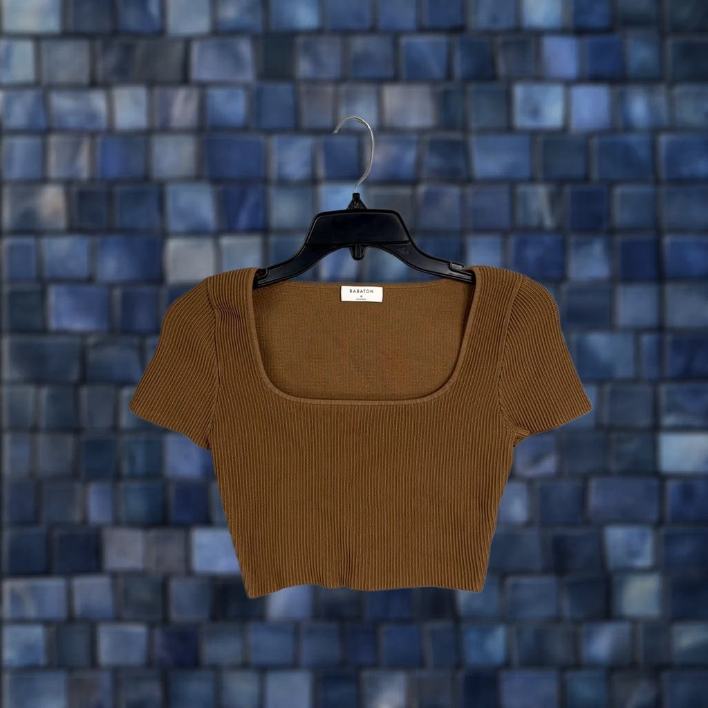 Vintage Babaton Shirt Womens Medium Brown Ribbed Square Neck Cropped Stretch Knit Top Size M / US 6-8 / IT 42-44 - 1 Thumbnail