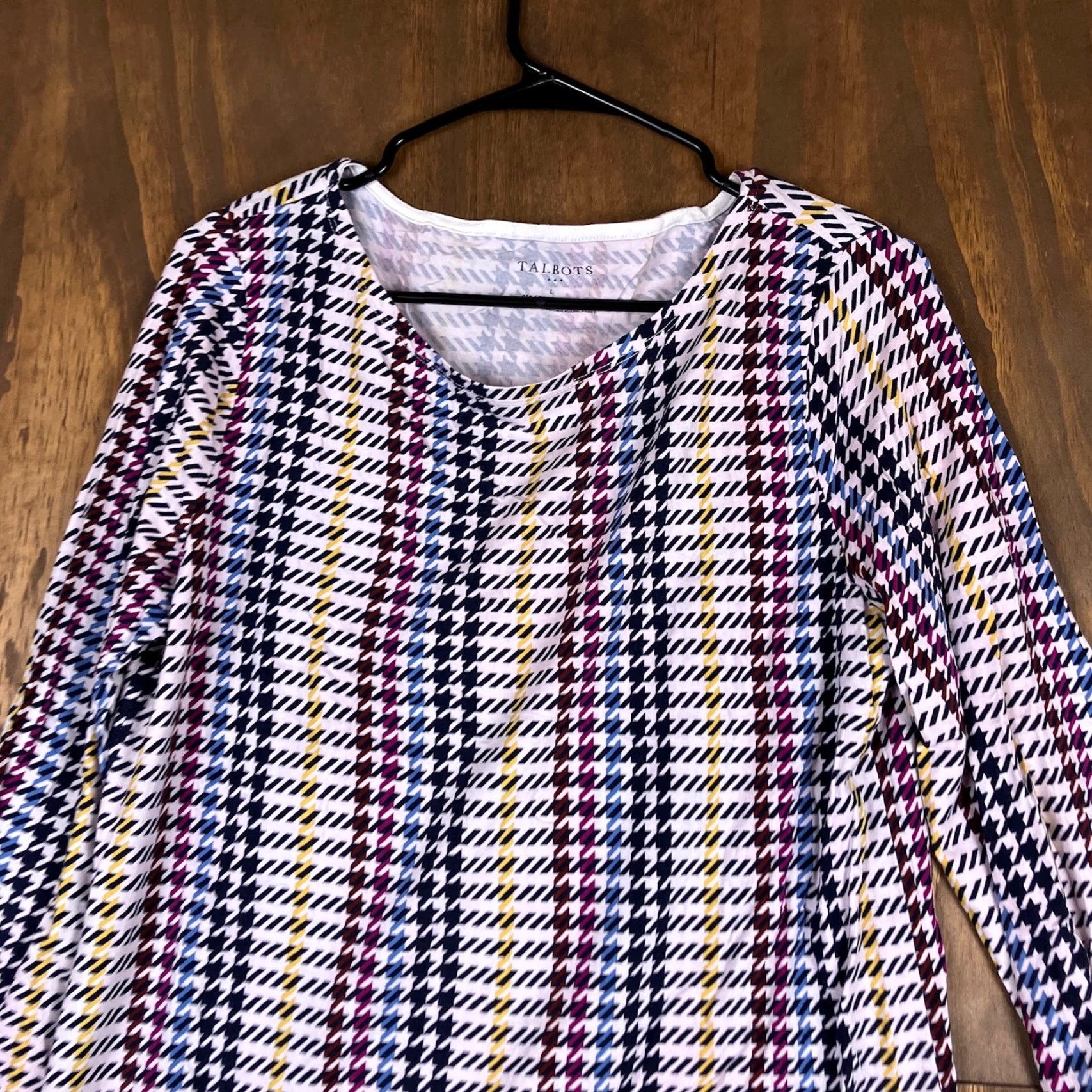 Talbots Talbots Womens Shirt Multicolor Houndstooth 3/4 Sleeve Stretch Large Size L / US 10 / IT 46 - 2 Thumbnail