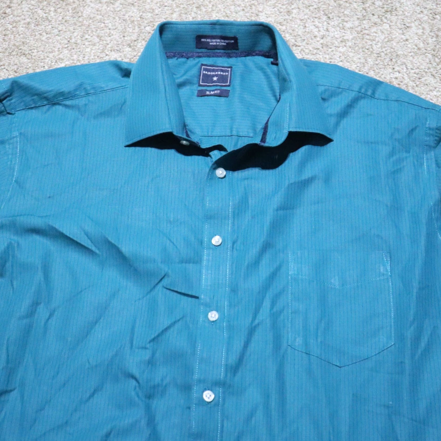 AQUA Saddlebred Shirt Button-Up Long Sleeve Tailored Fit Marlin Print Blue Aqua 18 35 Men’s Vintage No Gender Mens Size US XXL / EU 58 / 5 - 2 Thumbnail
