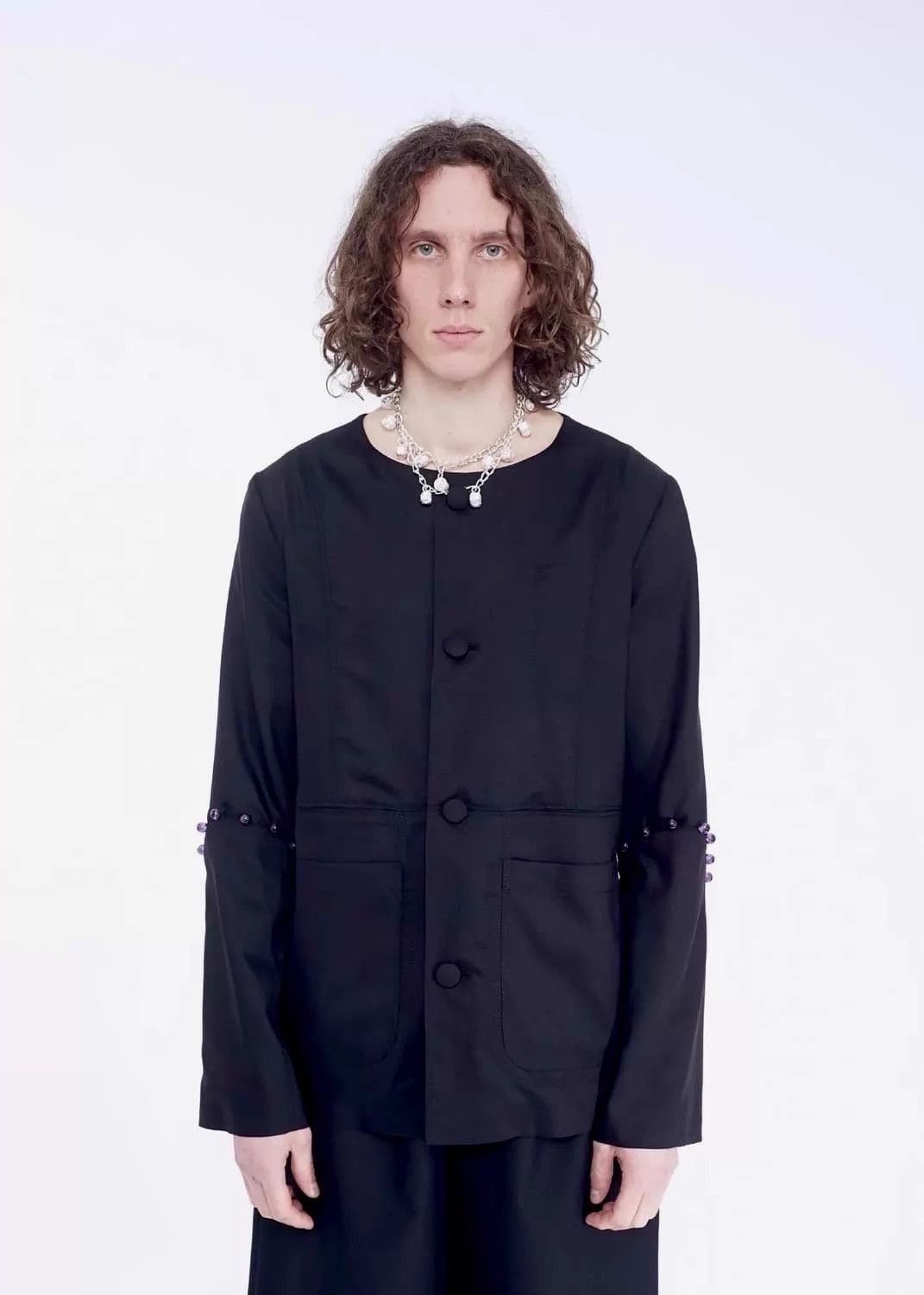 Namacheko Black Button-Front Light Jacket with Embellished Sleeves Size US L / EU 52-54 / 3 - 1 Thumbnail