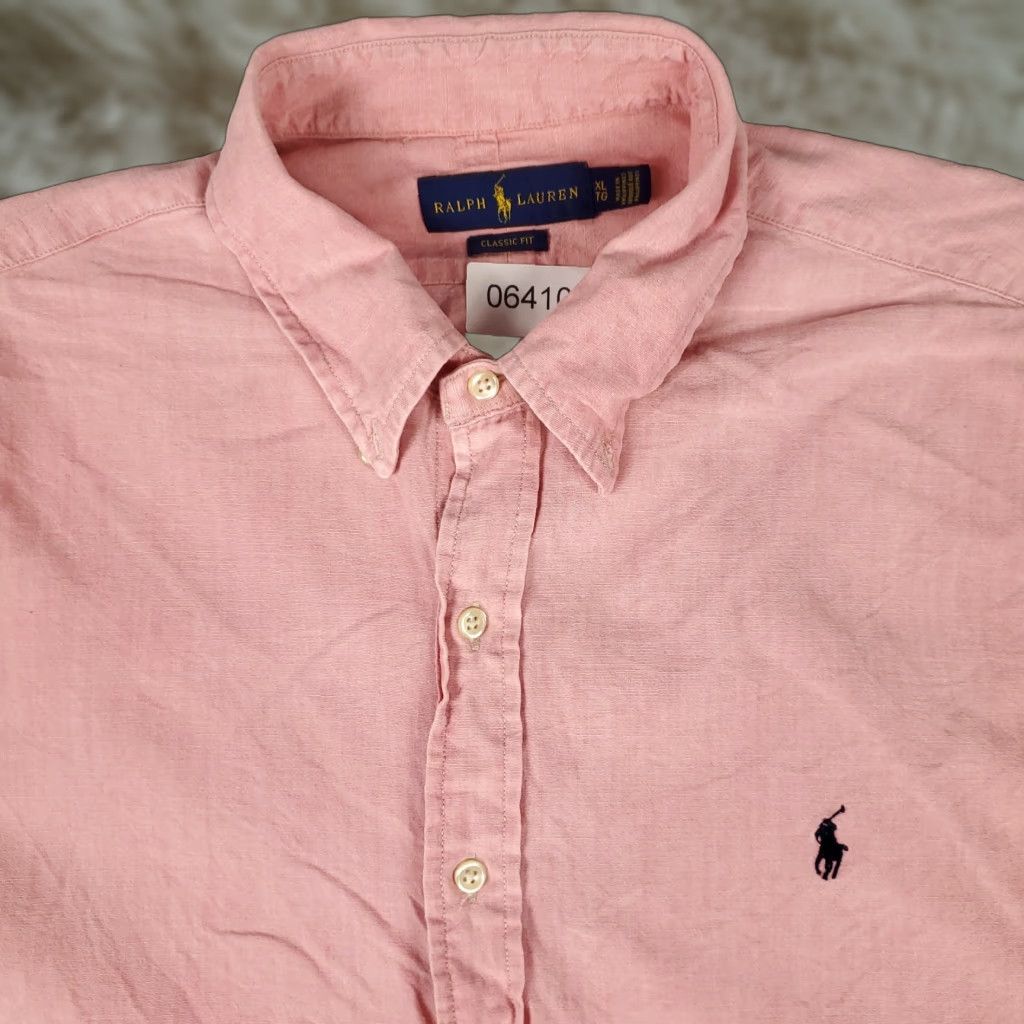 Ralph Lauren Ralph Lauren Shirt Mens XL Red/Pink FiPony Casual Button-Up Short Sleeve, Cotton, 100% Woven, Classic Preppy Logo, Regular Fit, Pink, 90s? Size US XL / EU 56 / 4 - 1 Thumbnail