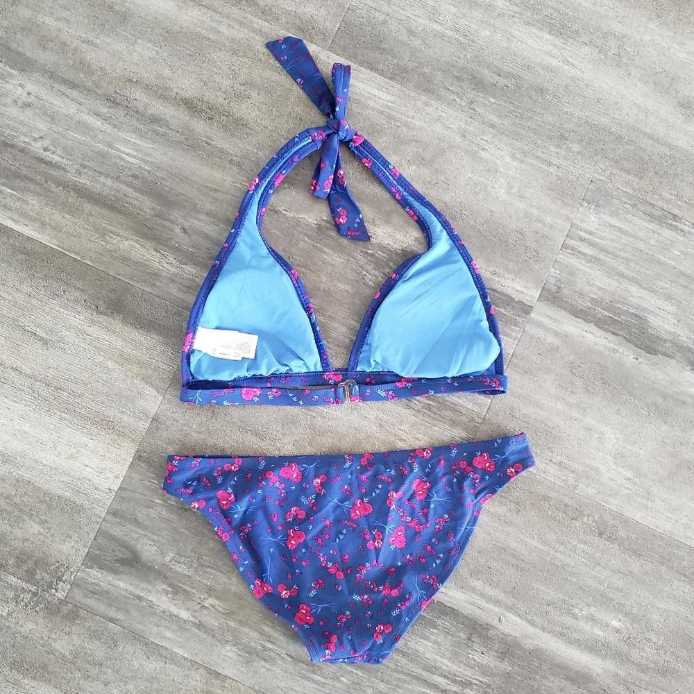 Designer Navy Pink Floral Swim Bikini Set Size ONE SIZE - 2 Thumbnail