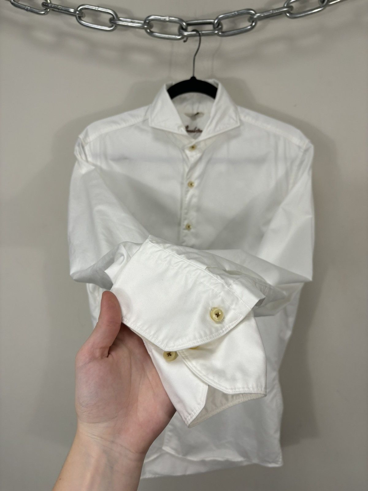 Strenstroms Stenstroms Slimline Men’s Twofold Cotton White Dress Shirt Size US M / EU 48-50 / 2 - 7 Thumbnail