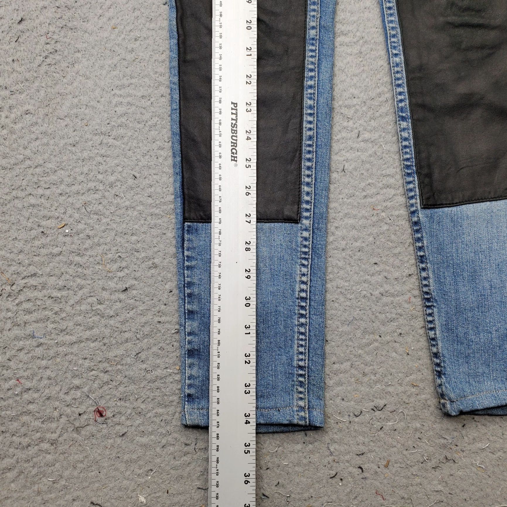 Vintage Ay Not Dead Jeans Womens 24 Skinny Blue Leather Knee Patches Streetwear 5-Pocket Design, Inseam 26.5" | Mens? Womens Size 42" / US 20 - 3 Thumbnail