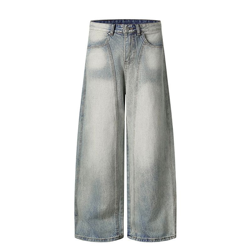 American retro washed loose straight wide-leg jeans for men