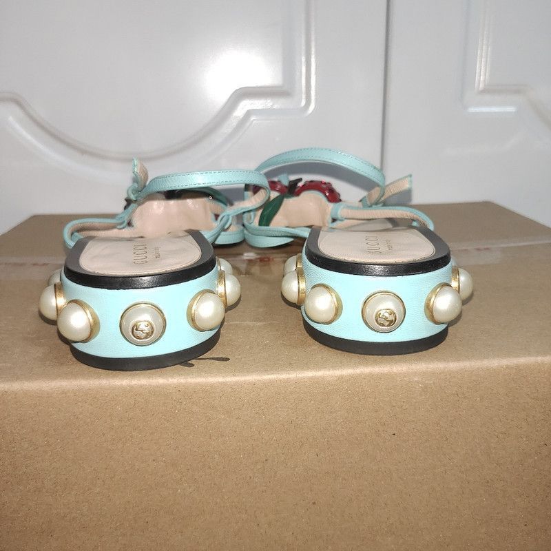 Gucci Gucci Cherry Decor Leather Sandals in Blue Size US 7.5 / EU 40-41 - 3 Thumbnail