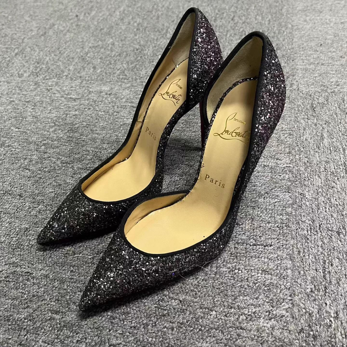 Christian Louboutin Christian Louboutin black glitter stiletto heels. Size US 6 / IT 36 - 2 Thumbnail