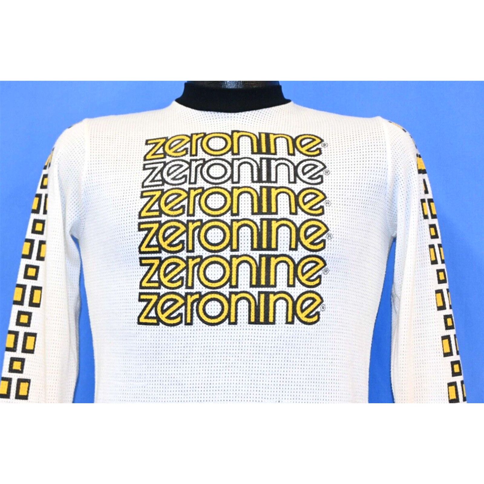 Image of Vintage 80's Zeronine Bmx Bicycle Motocross Thermal Knit Cycling Jersey T-Shirt S in White (Size Sm