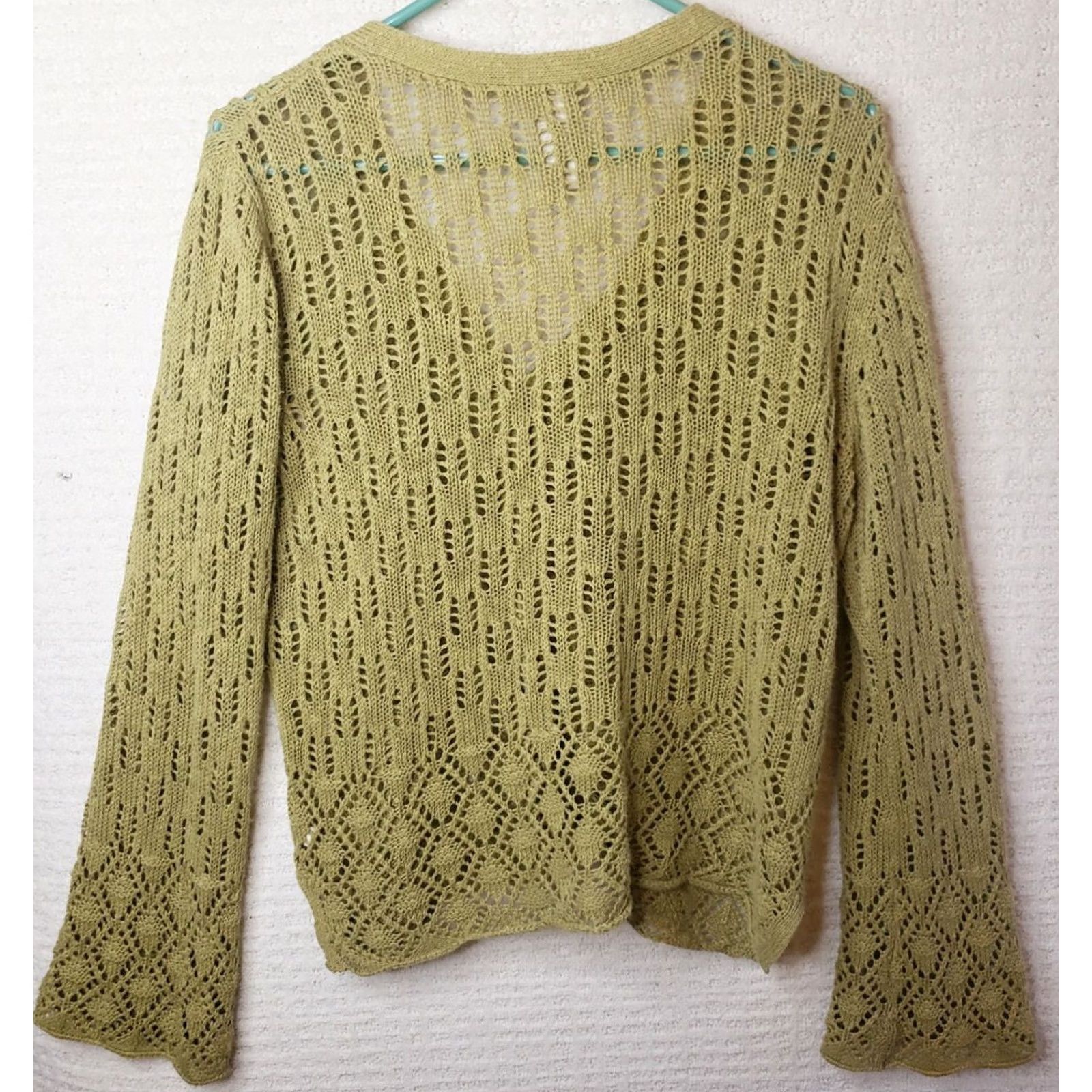 J. Jill J. Jill Bell Sleeve Cardigan Open Knit Light Green Hemp Cotton Size M Women Sweater V-Neck Bell Sleeve Regular Dry-clean Only Size M / US 6-8 / IT 42-44 - 5 Thumbnail