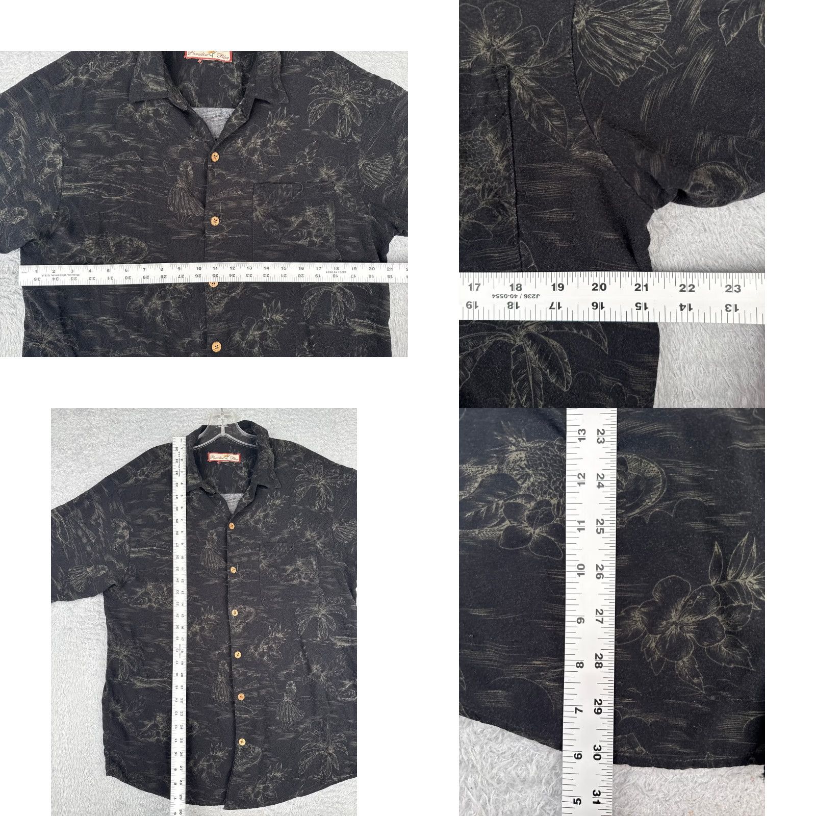 Paradise Paradise Blue Hawaiian Shirt Button-Up Floral Silk Blend Black Adult Medium Mens Size US M / EU 48-50 / 2 - 8 Thumbnail