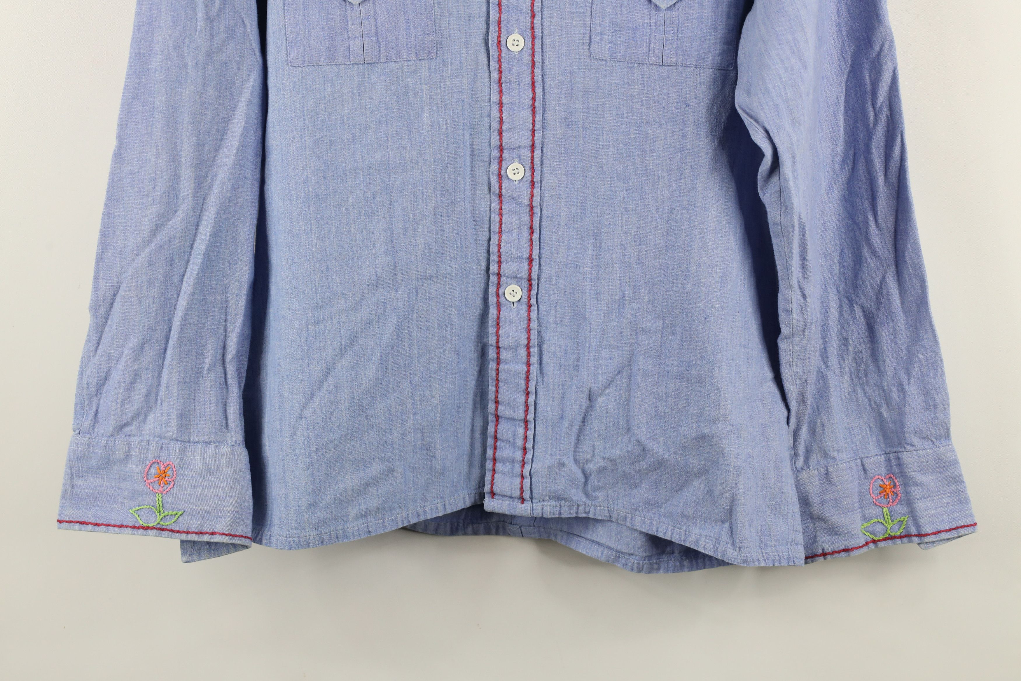 Vintage Vintage 70s Boho Chic Embroidered Military Button Shirt Size L / US 10 / IT 46 - 3 Thumbnail