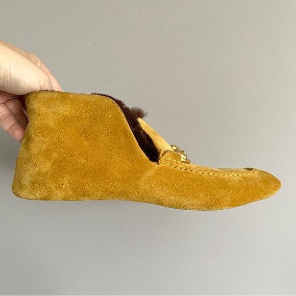 Gucci Gucci Mustard Suede Sheepskin Lined Slippers - 5, fits SMALL Size US 5 / IT 35 - 5 Thumbnail