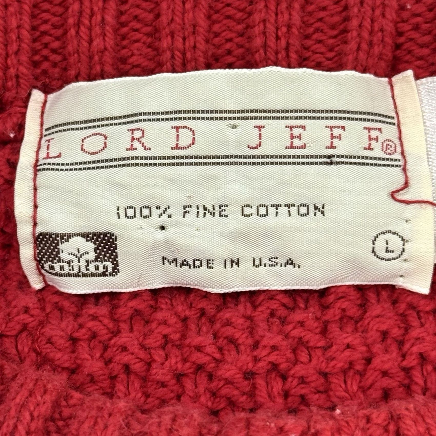 Vintage VINTAGE Lord Jeff Sweater Cable Knit Fisherman Red Crew Neck Long Sleeve Men L Size US L / EU 52-54 / 3 - 4 Thumbnail