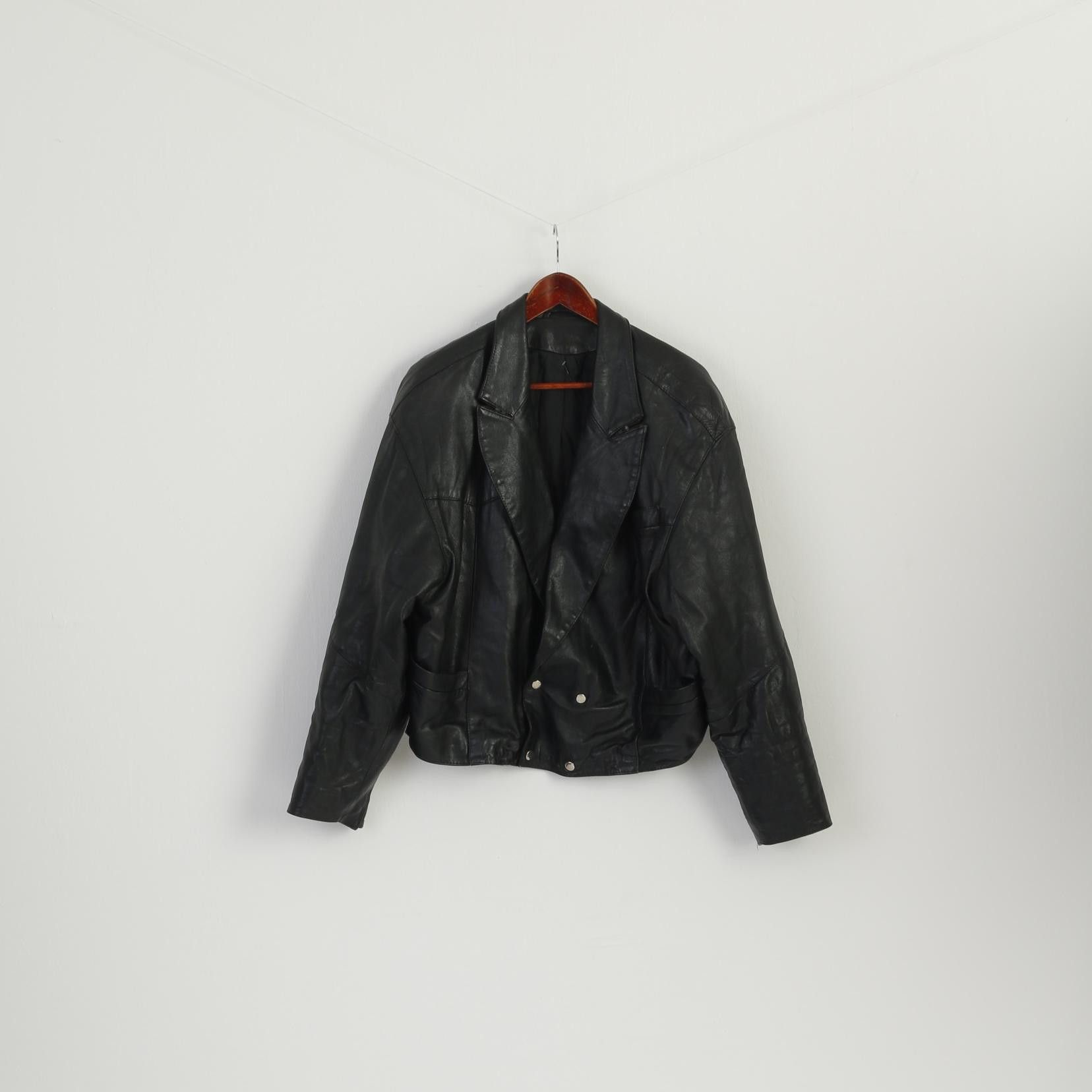 Vintage Stephano Women XL Jacket Black Leather Bomber 2515 Size XL / US 12-14 / IT 48-50 - 2 Thumbnail