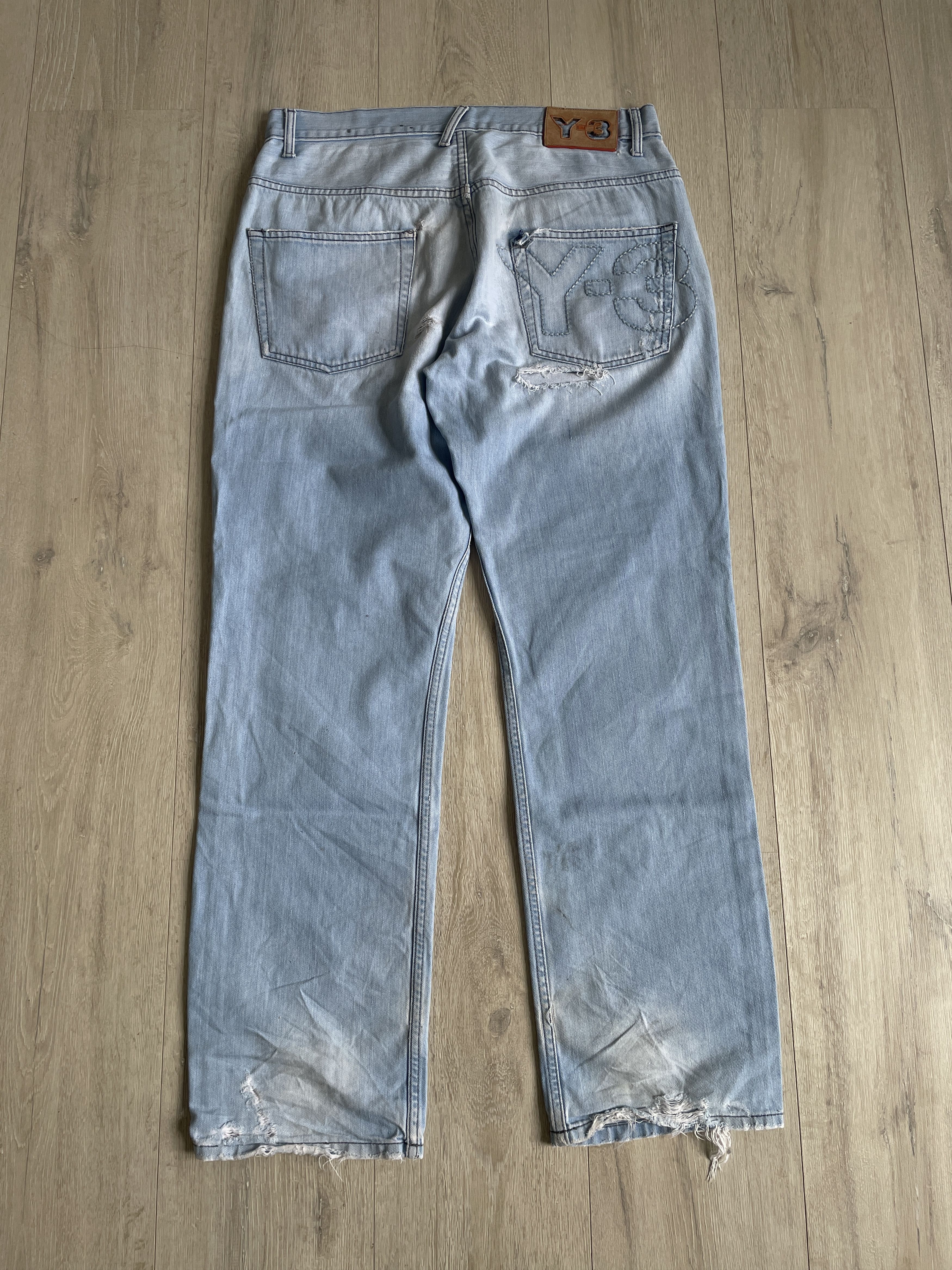 Y-3 Y-3 SS05 logo stitch runway ripped jeans Size US 32 / EU 48 - 1 Thumbnail
