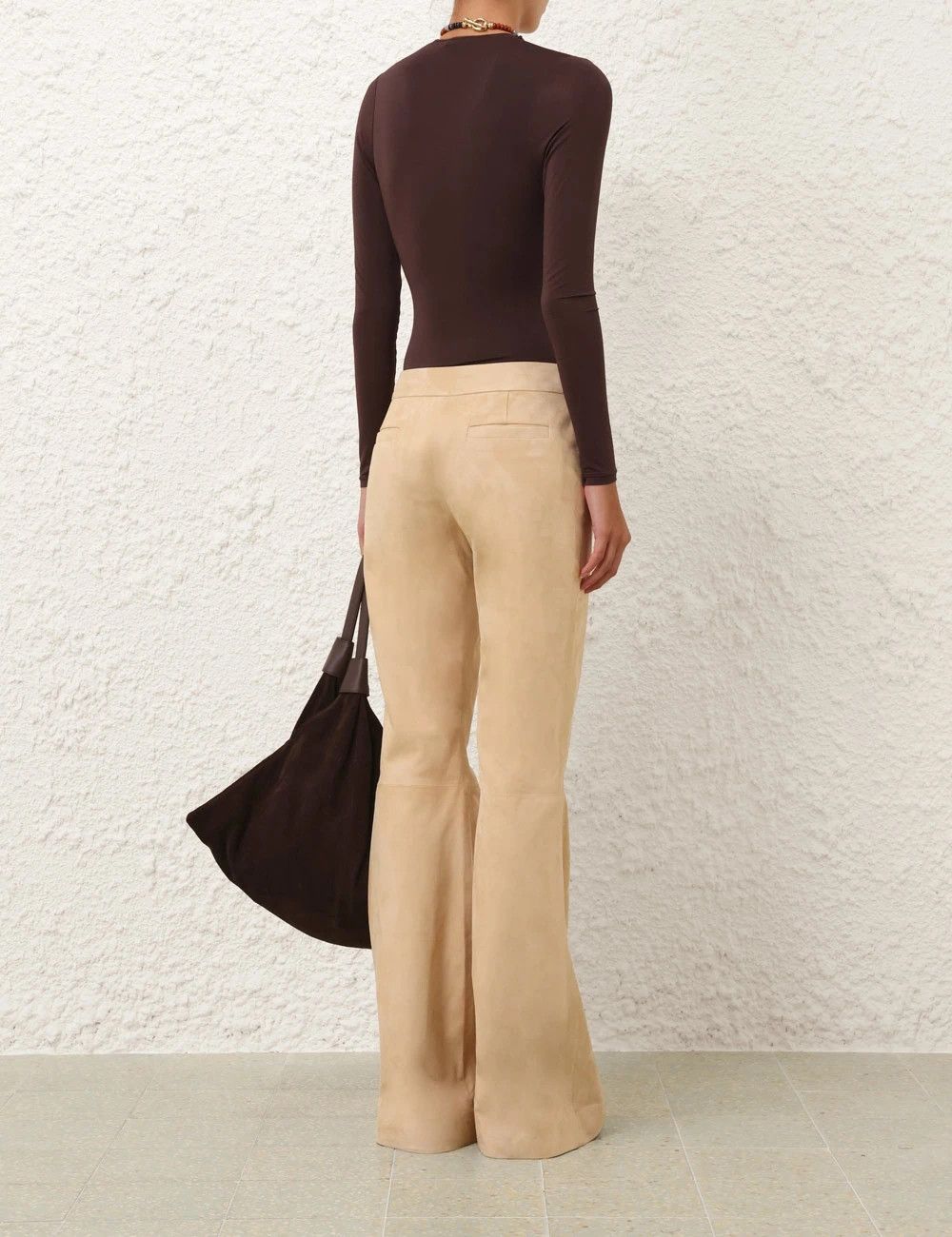 Zimmermann oc11z0226 Illuminate Suede Flare Pants In Beige Size 30" / US 8 / IT 44 - 4 Thumbnail