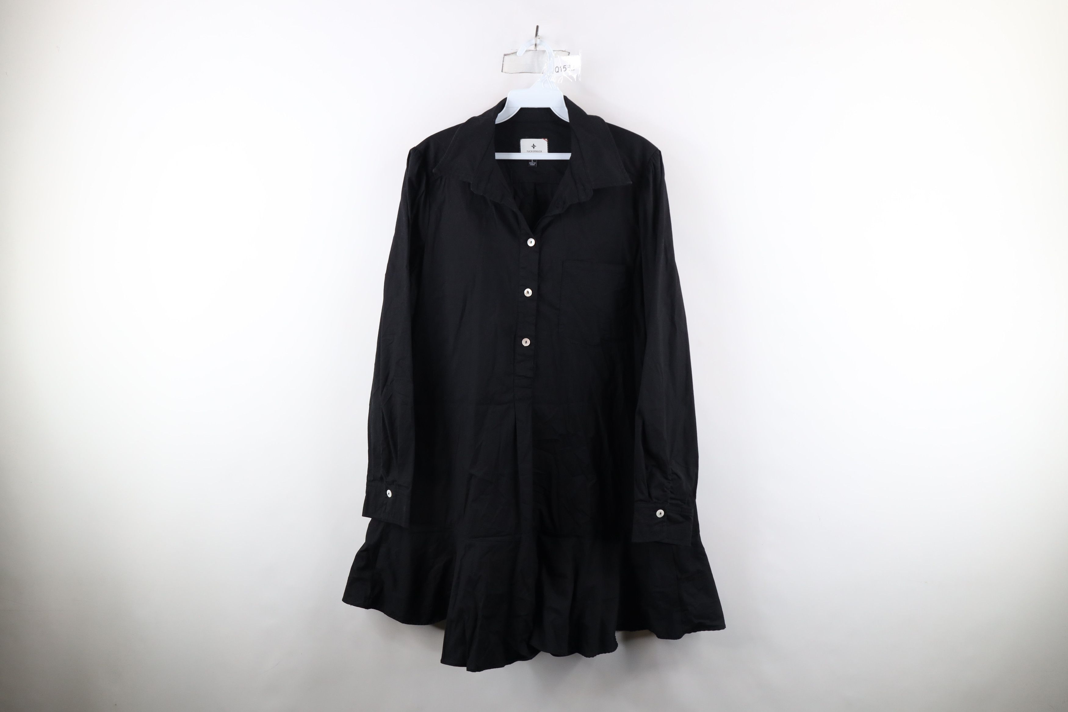 Vintage Tuckernuck Callahan Ruffled Hem Swing Shirt Dress Black Size L / US 10 / IT 46 - 1 Thumbnail
