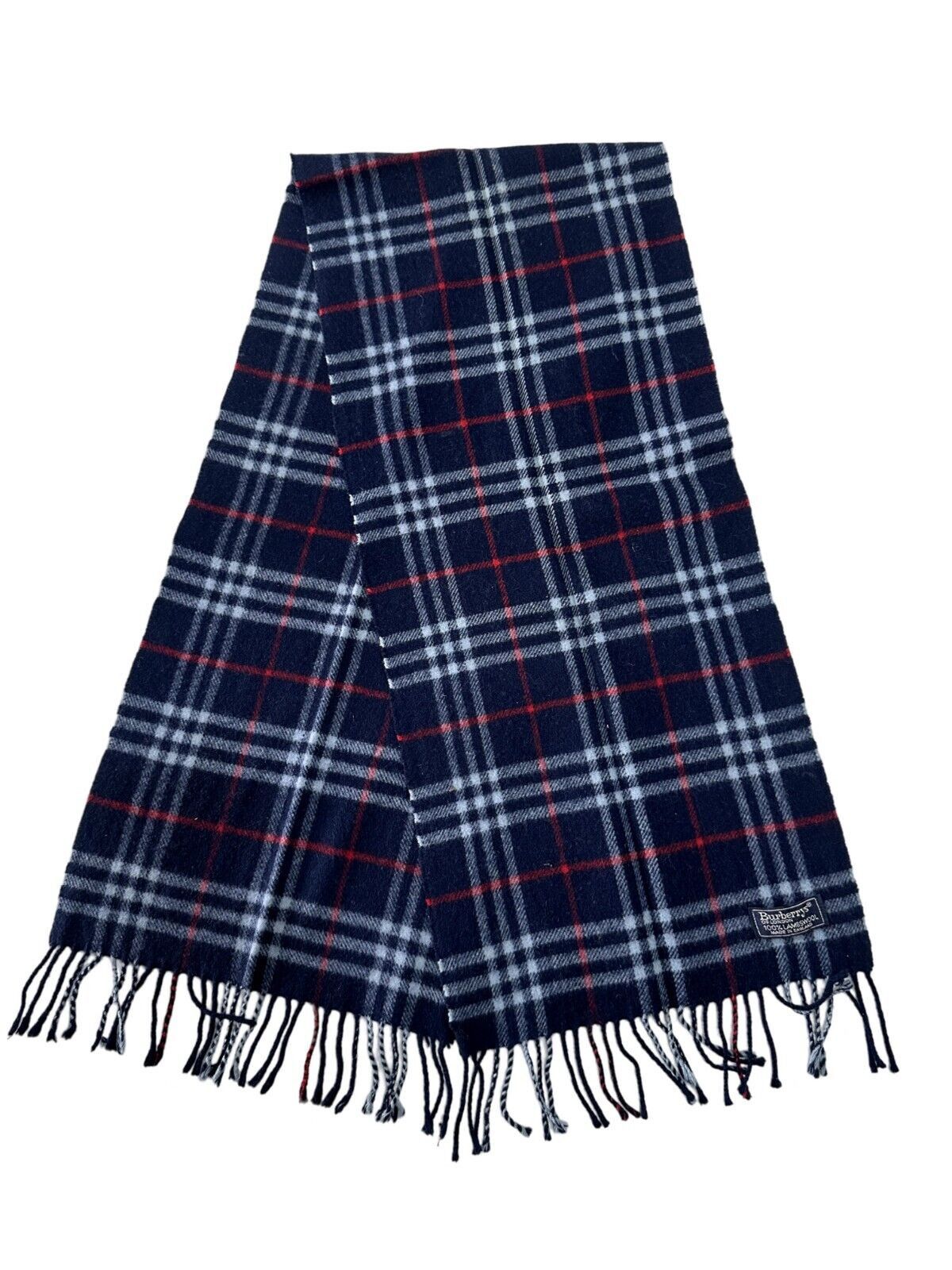 Burberry Burberrys Check Unisex Scarf Navy Blue 100% Lambswool Size ONE SIZE - 1 Thumbnail