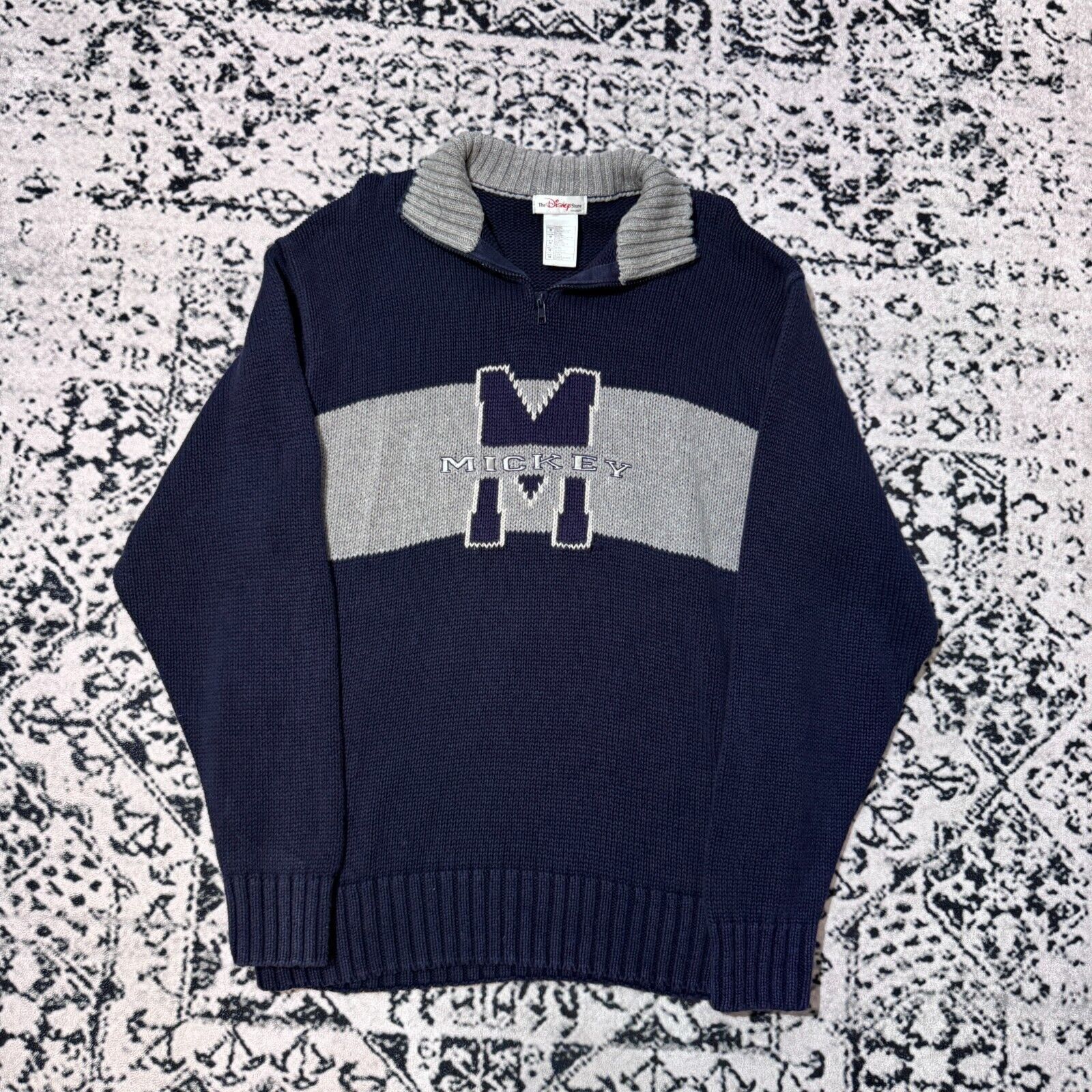 Disney × Vintage Vintage Disney Navy Cotton Halfzip Sweater Size L Y2K 90s Size US L / EU 52-54 / 3 - 1 Thumbnail