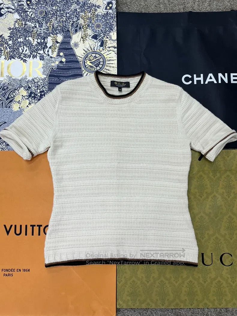 Loro Piana LORO PIANA White Color Blocked Knit Short Sleeve Size S / US 4 / IT 40 - 1 Thumbnail