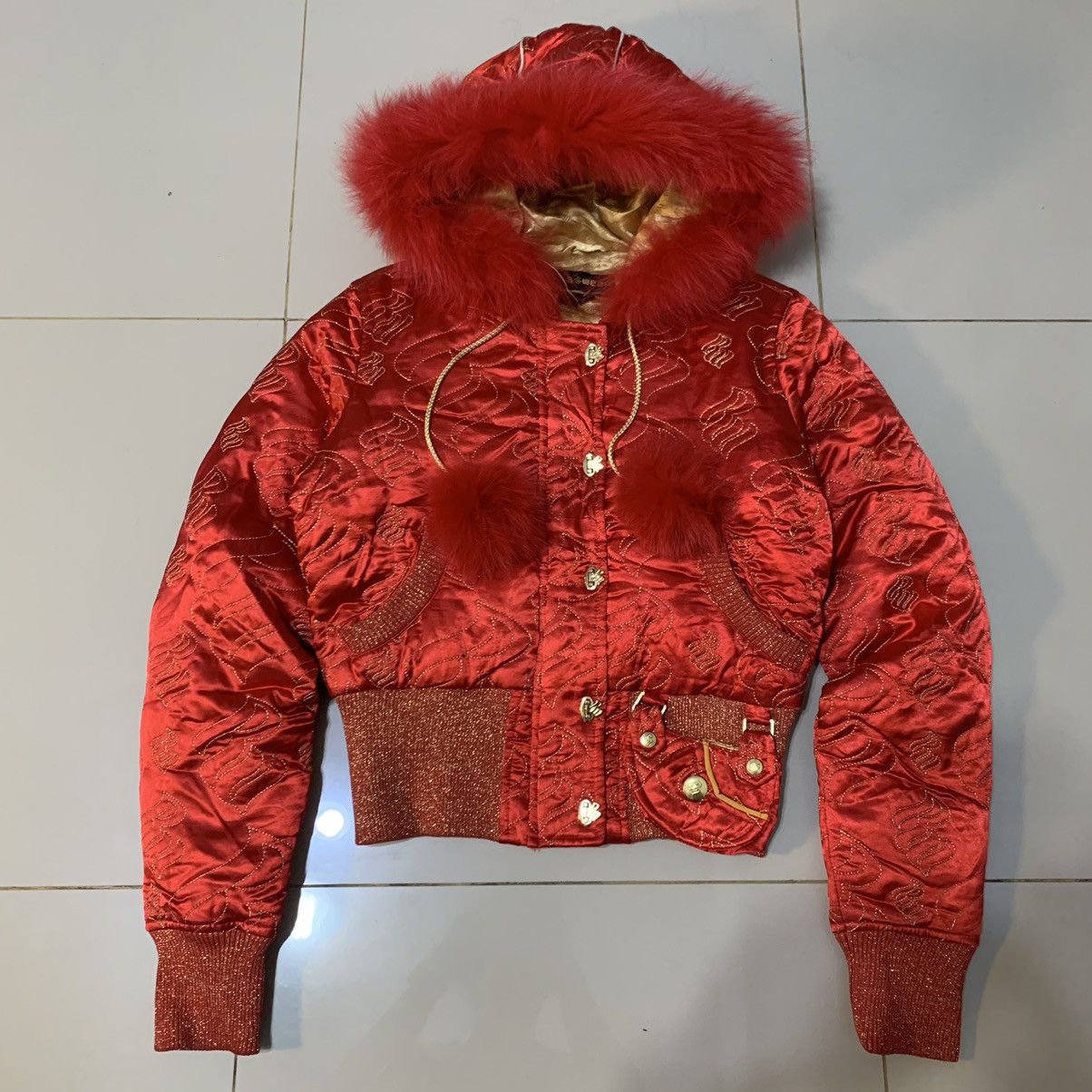 Rocawear Vtg Y2K Rocawear Jacket Embroidered Red Down Cropped Fur Size S / US 4 / IT 40 - 1 Thumbnail