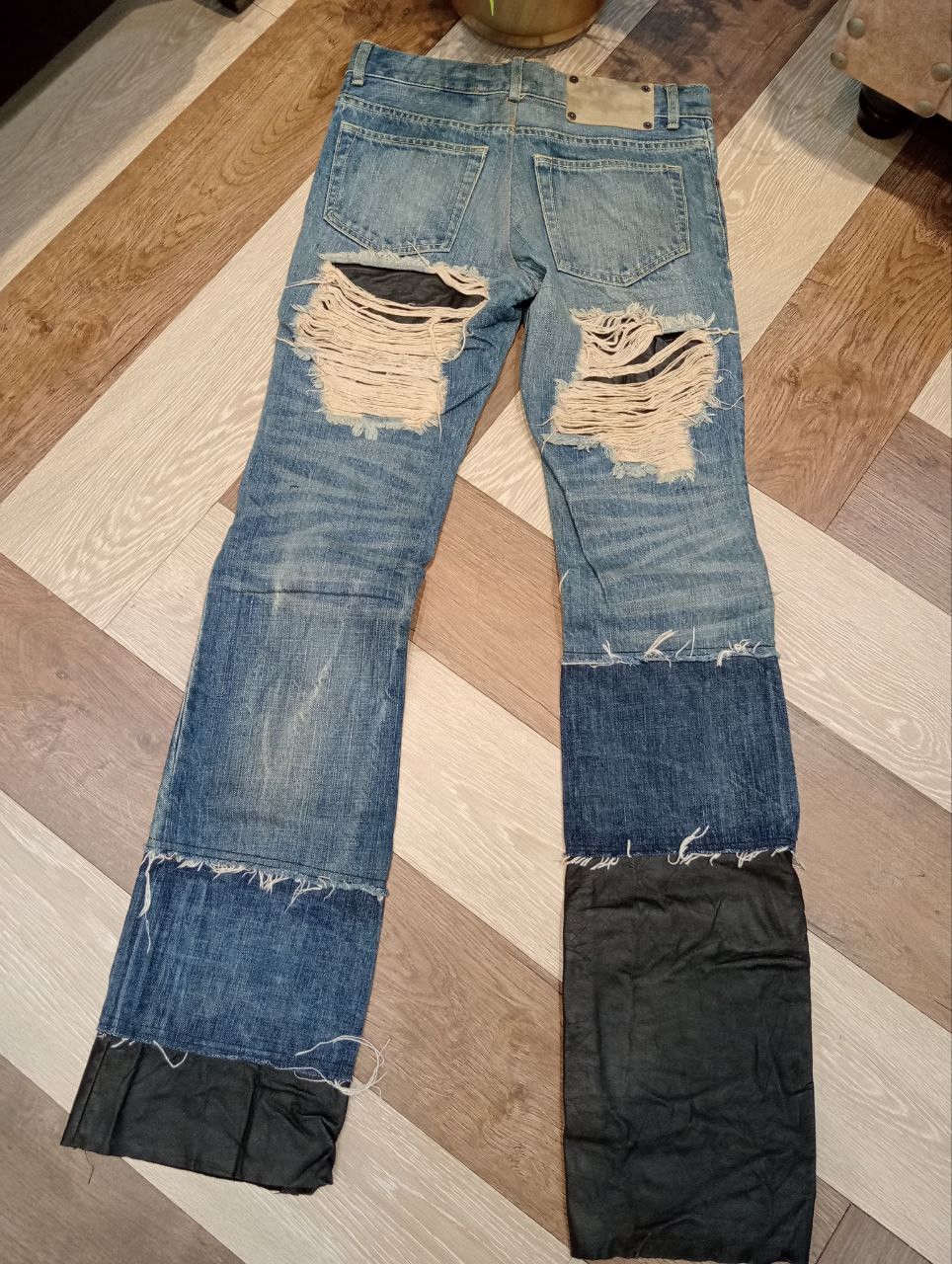 BUFFALO BOBS BUFFALO JEANS JAPAN HAGI MIX LEATHER FLARED DENIM PANTS Size US 30 / EU 46 - 12 Thumbnail