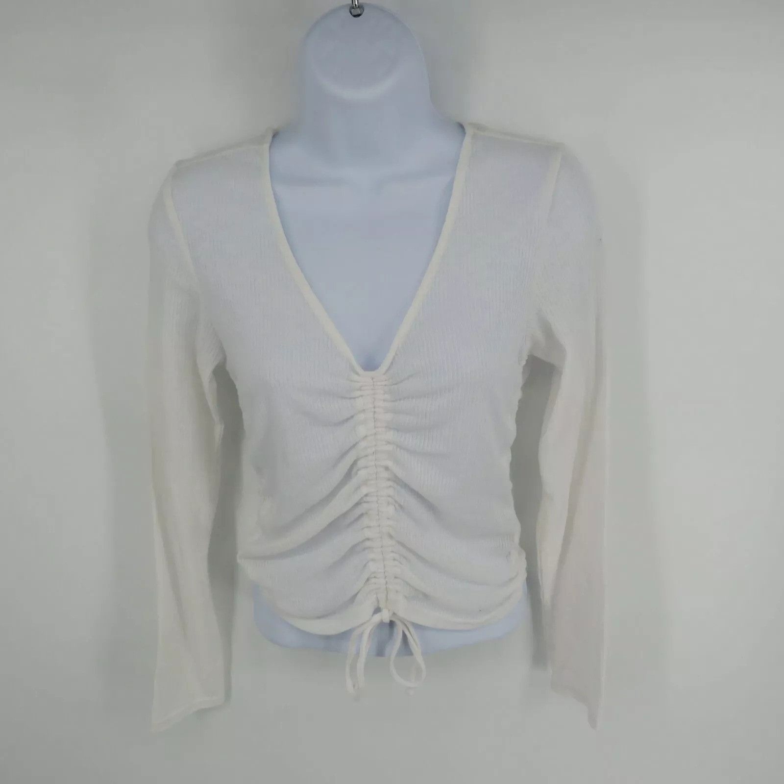 Other Ultra Flirt Ruched Rib Knit V-Neck Long Sleeve Top Medium Wh Size M / US 6-8 / IT 42-44 - 1 Thumbnail