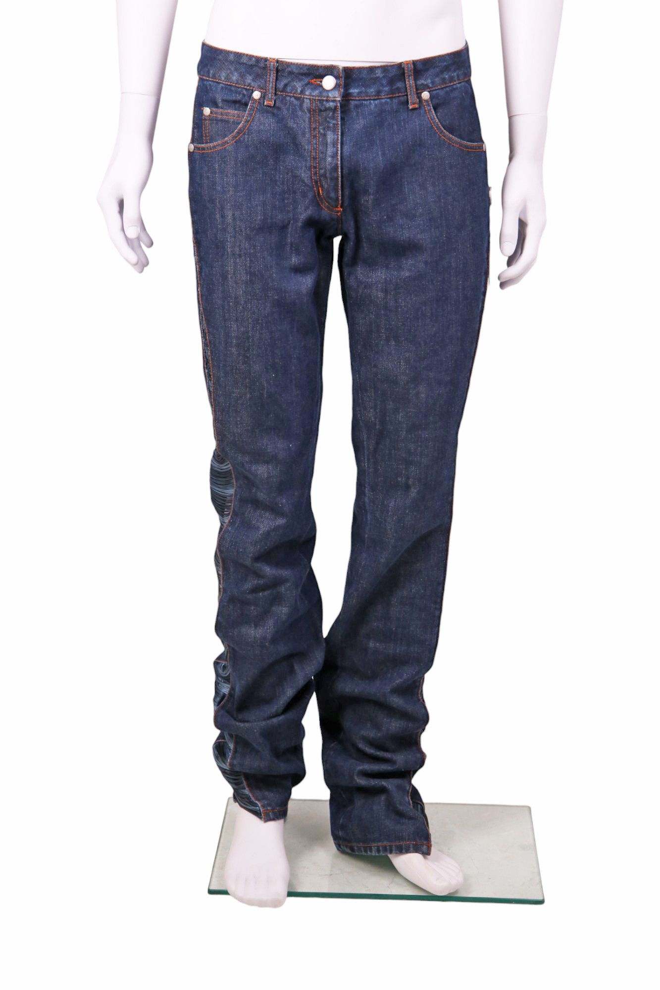 Jean Paul Gaultier 1990's Blue Cut-out Wide Jeans Size US 31 - 1 Thumbnail