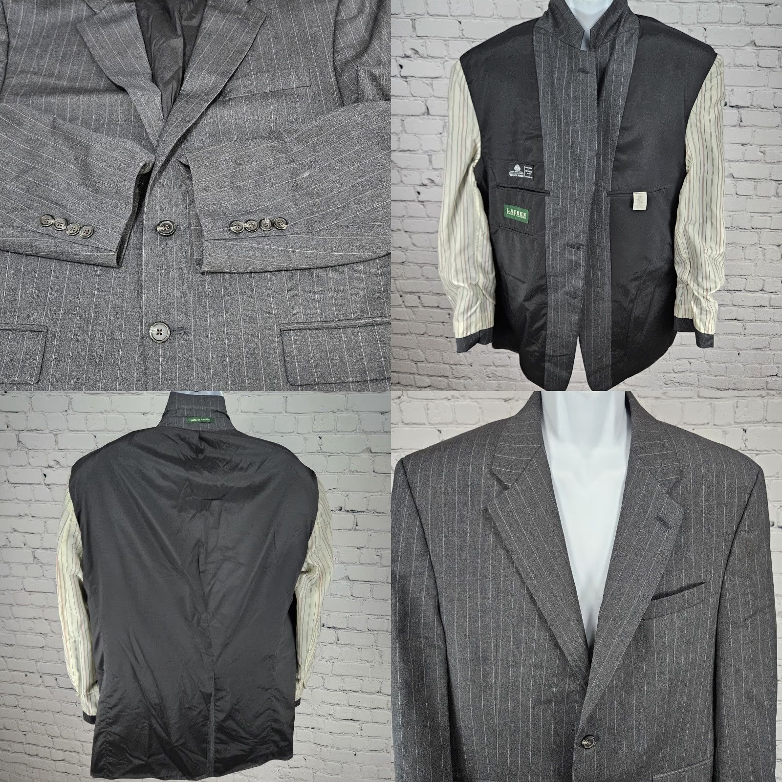 Ralph Lauren VTG Lauren Ralph Lauren Grey Wool 2 Button Notch Blazer Sport Coat 42R Mens European-style Classic Single-Breasted Jacket Size 42R - 8 Thumbnail